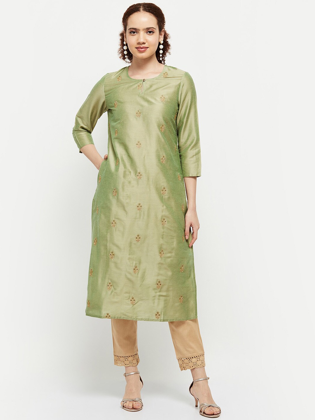 

max Women Green Ethnic Motifs Embroidered Kurta