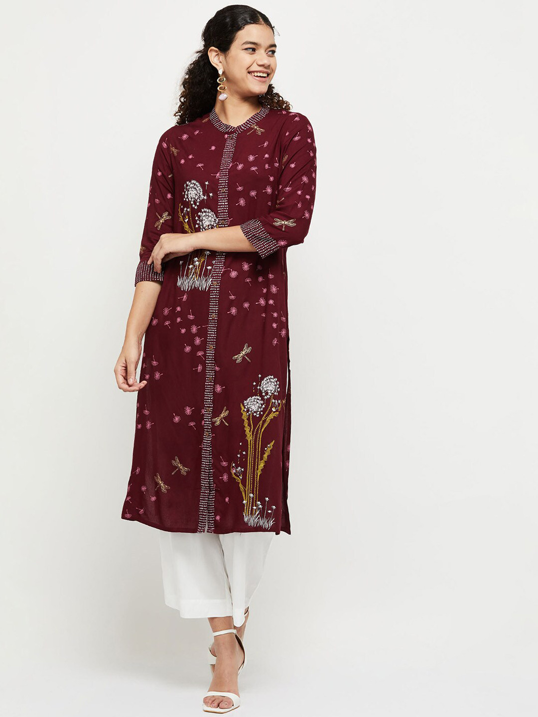

max Women Magenta & White Floral Printed Floral Kurta