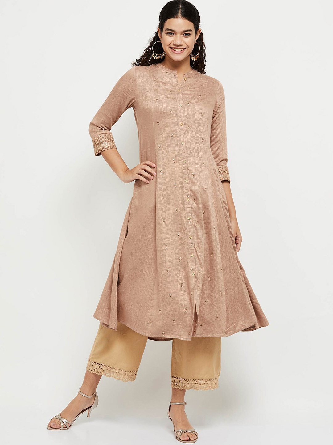

max Women Beige Geometric A-Line Kurta