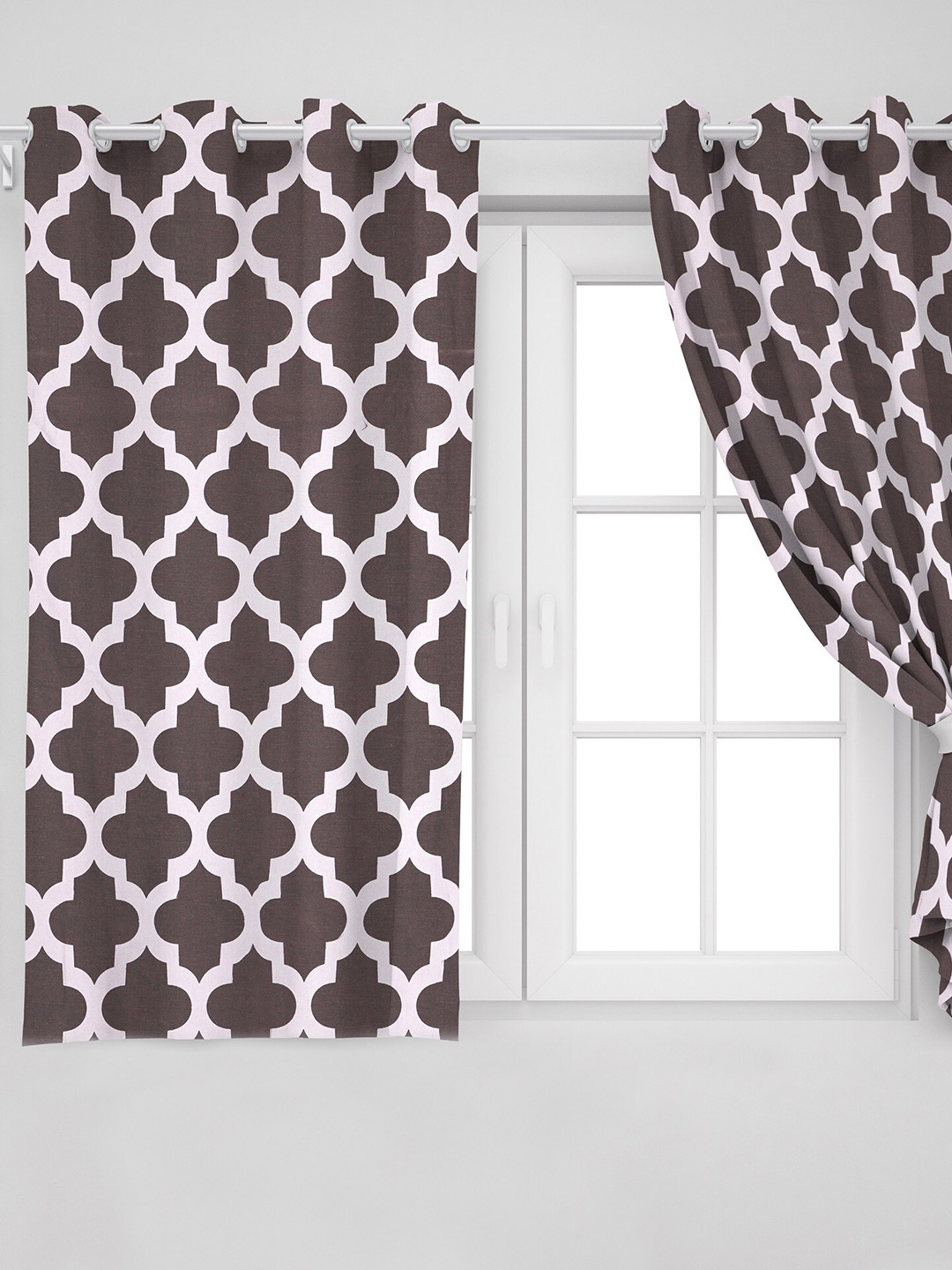 

HOMEMONDE Grey & Off White Set of 2 Geometric Cotton Window Curtain