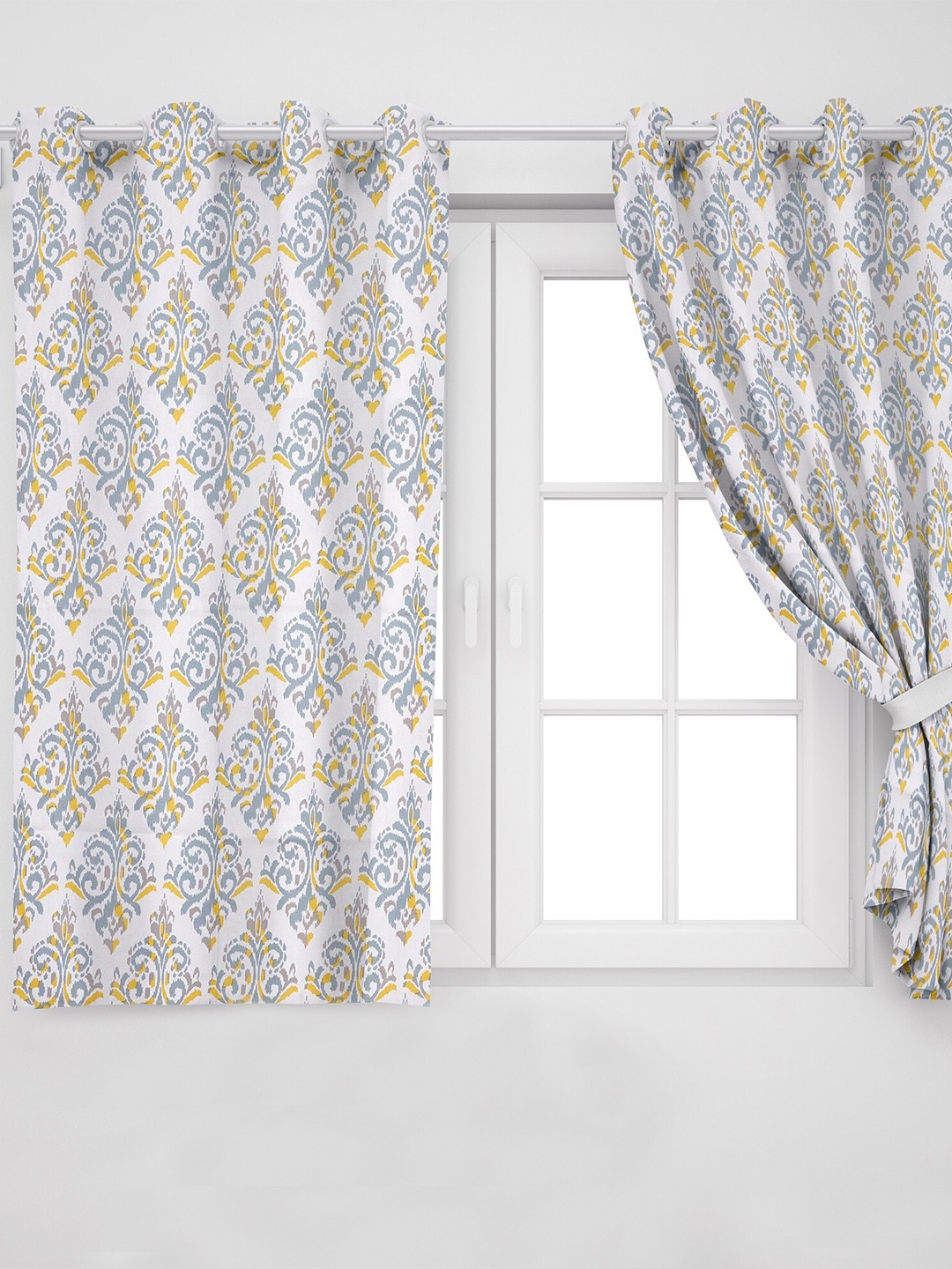 

HOMEMONDE White & Yellow Set of 2 Floral Cotton Window Curtain