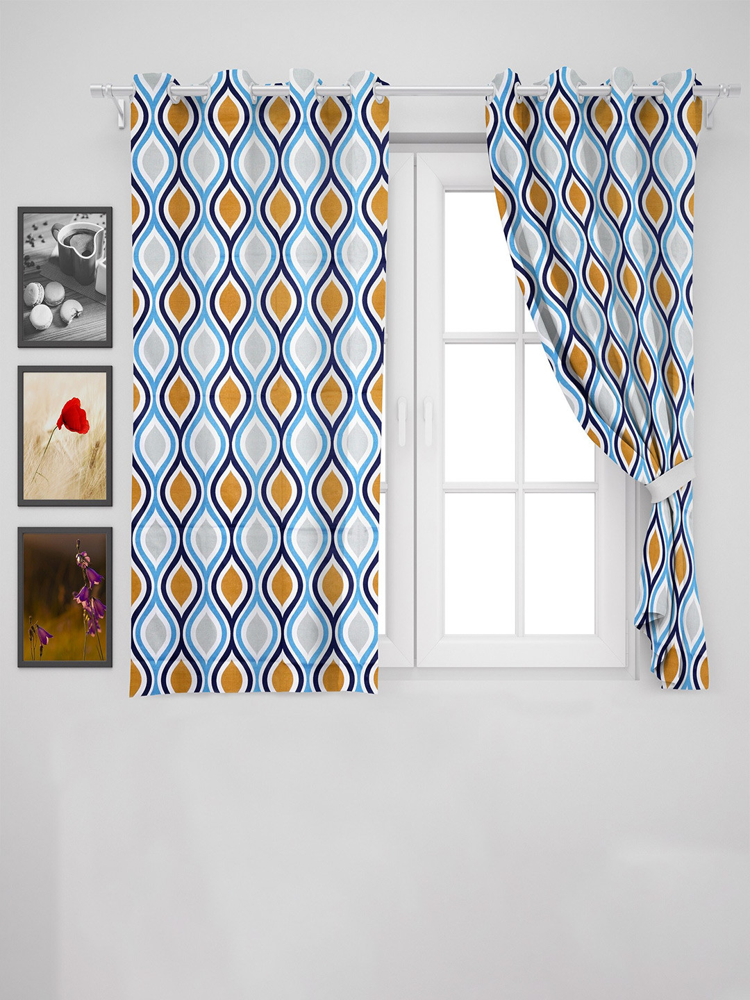 

HOMEMONDE Cotton Geometric Window Curtain, Off white