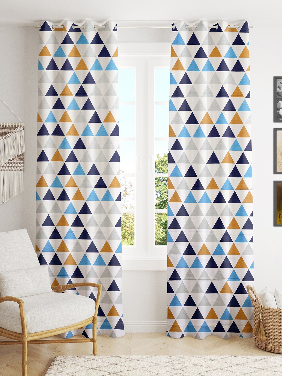

HOMEMONDE Cotton Geometric Door Curtain, White