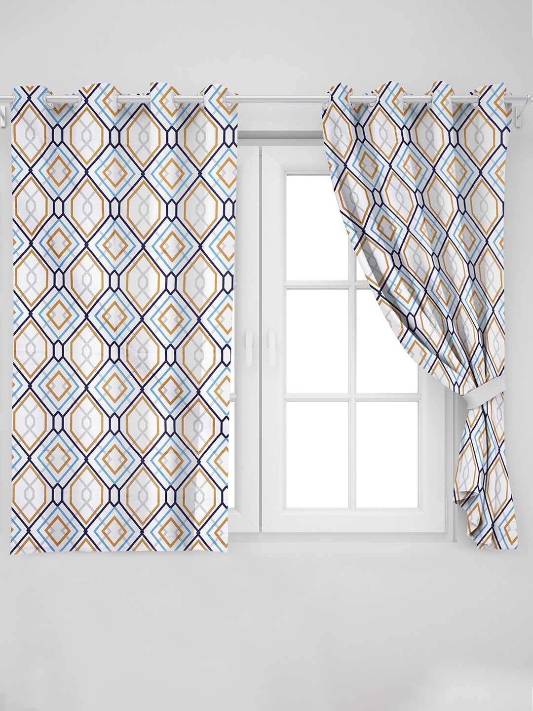 

HOMEMONDE Cotton Geometric Window Curtain, White