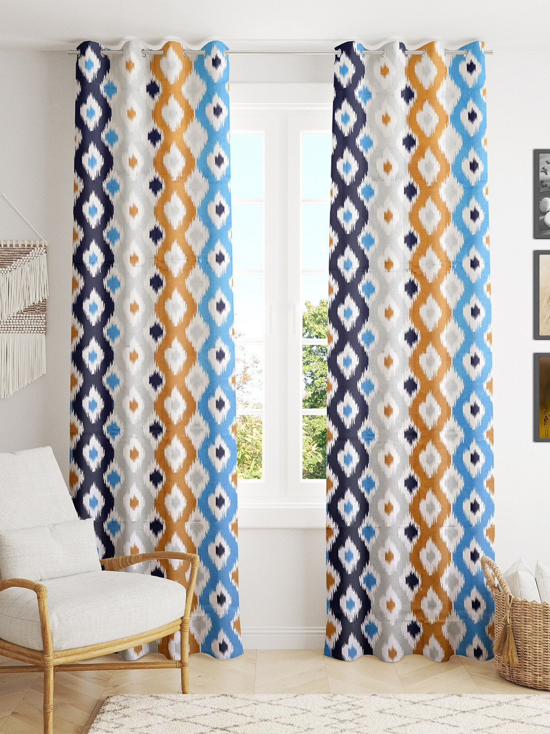 

HOMEMONDE Cotton Geometric Door Curtain, White