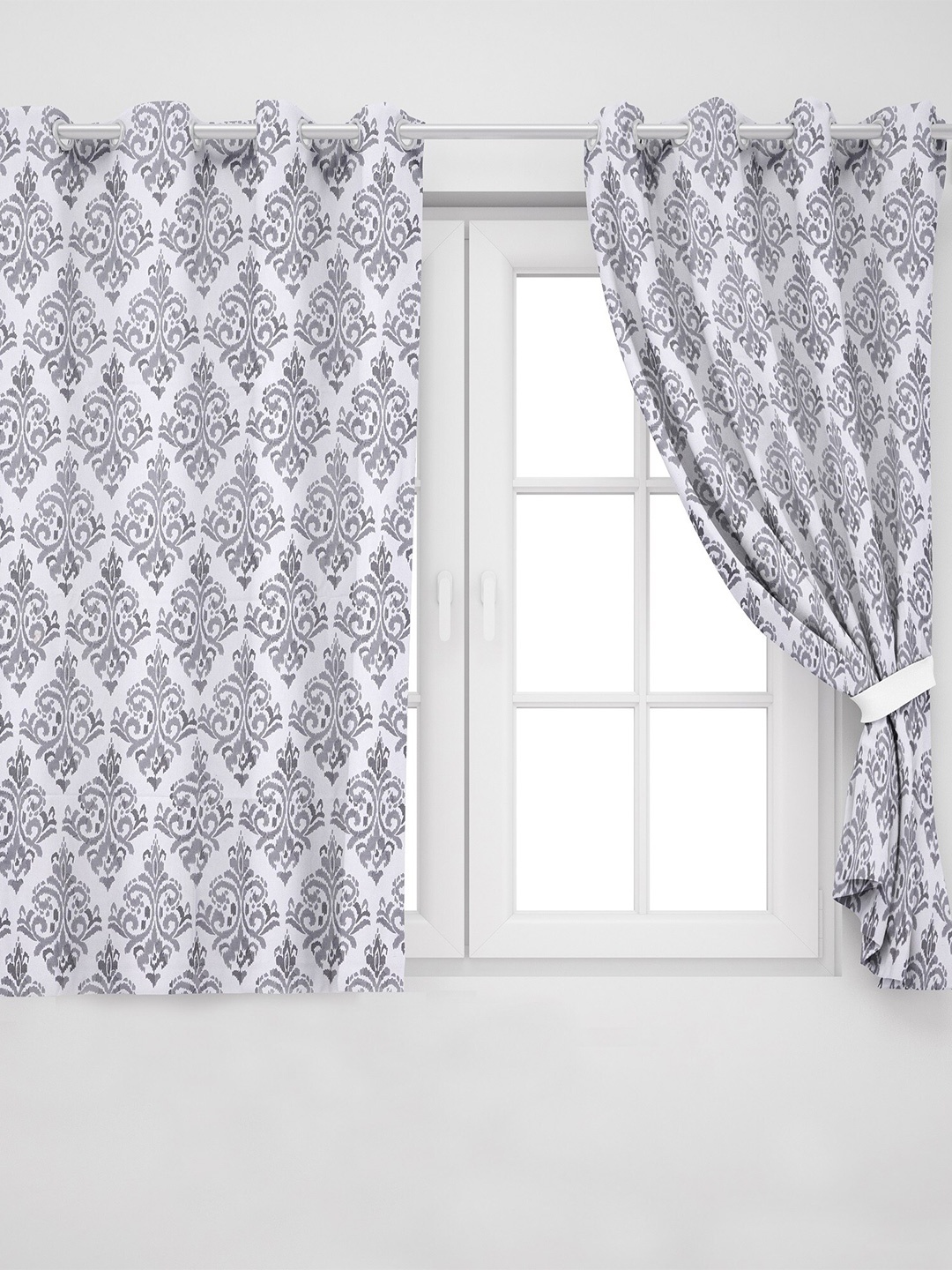 

HOMEMONDE Cotton Floral Window Curtain, Grey