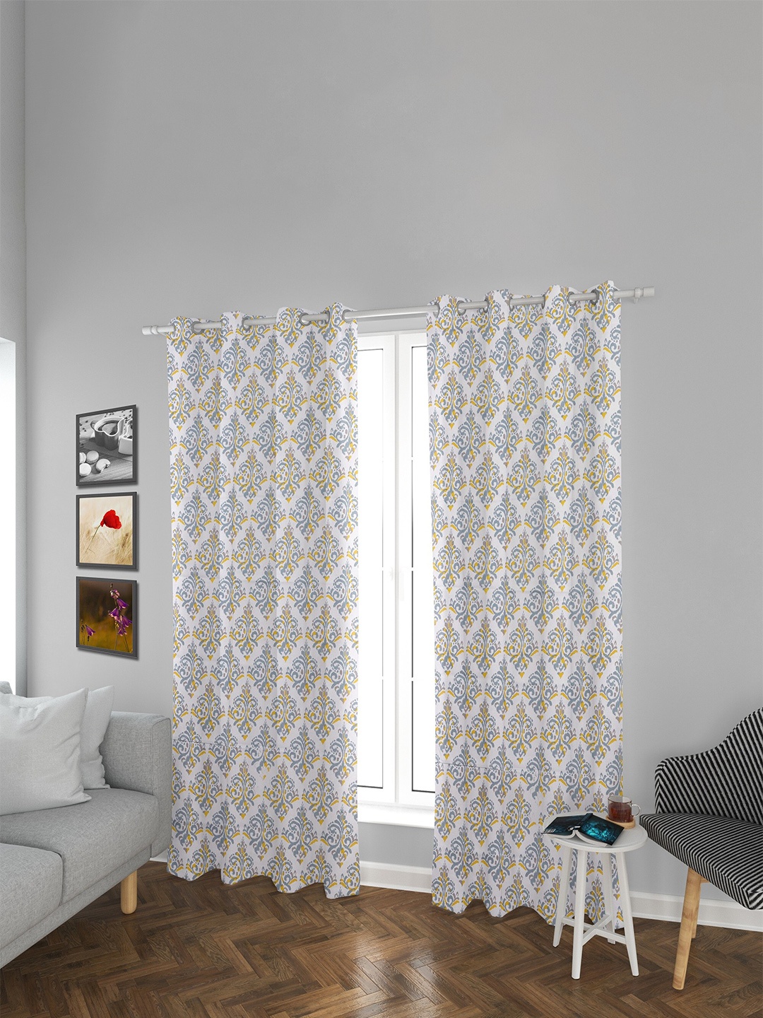 

HOMEMONDE Cotton Ethnic Motifs Door Curtain, White
