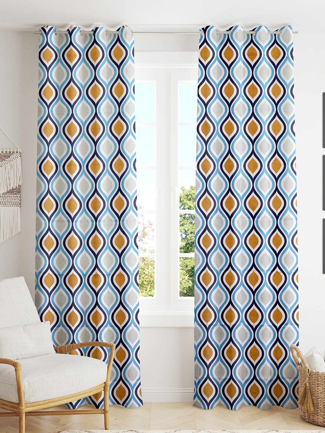 

HOMEMONDE Cotton Geometric Door Curtain, White