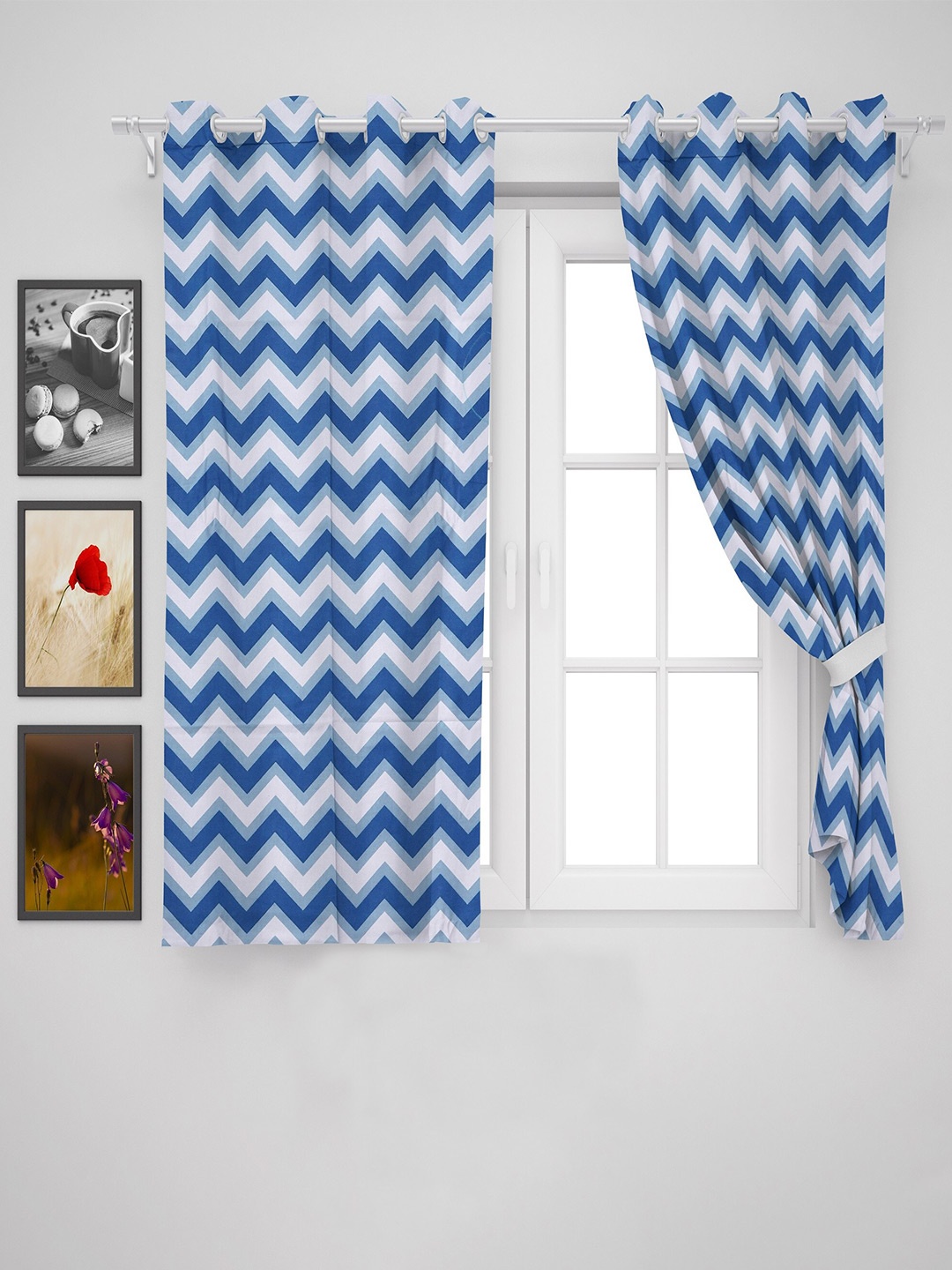 

HOMEMONDE Set of 2 Cotton Striped Window Curtain, Blue