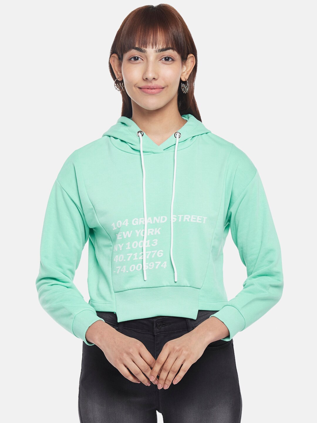 

People Women Green Printed Sweatshirt