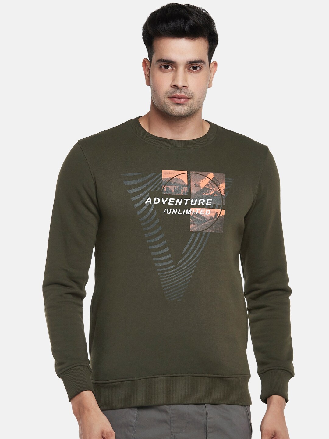 

Urban Ranger by pantaloons Men Printed Sweatshirt, Olive