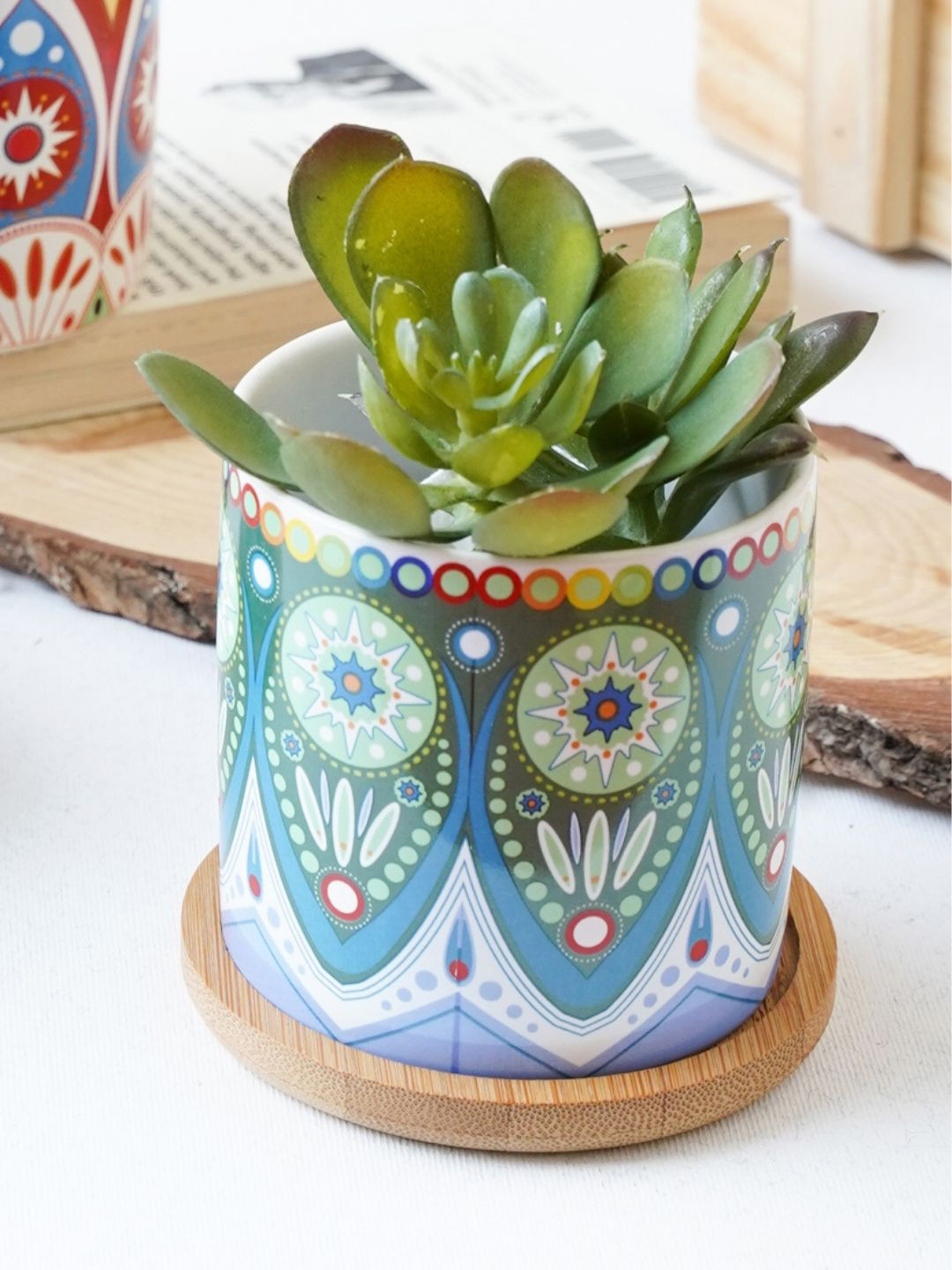 

Nestasia Blue & Green Printed Planter With Coaster