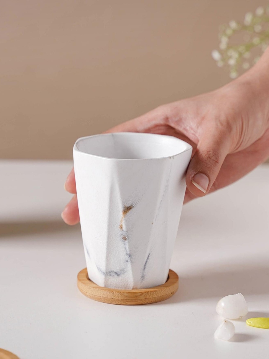 

Nestasia White Solid Marble Planters With Coaster