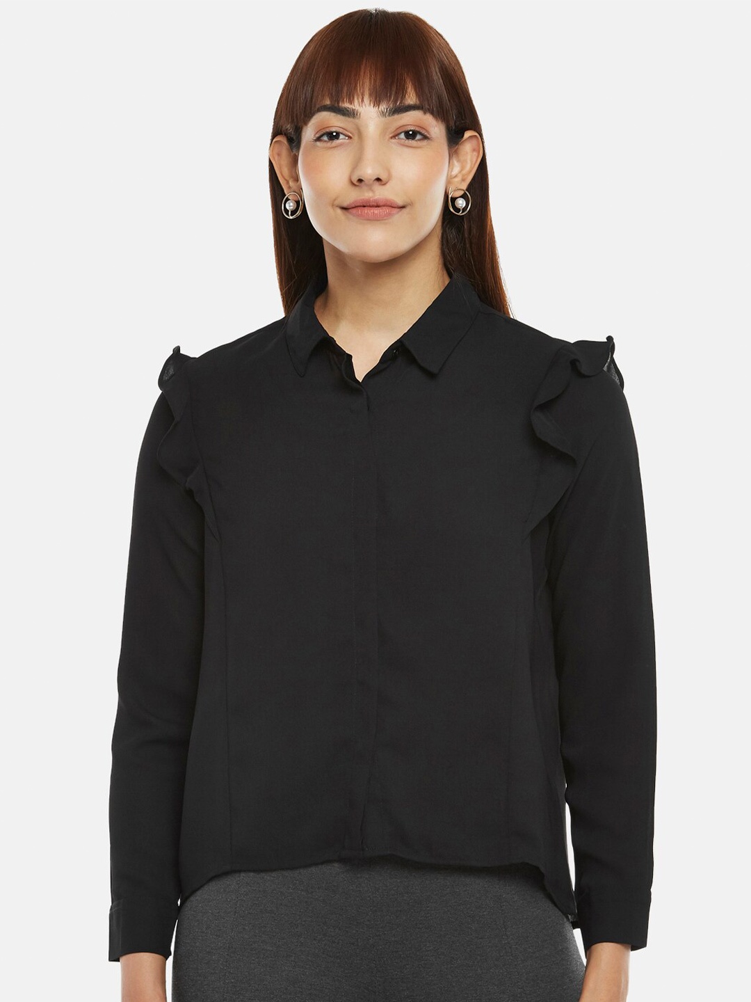 

Annabelle by Pantaloons Solid Shirt Style Top, Black