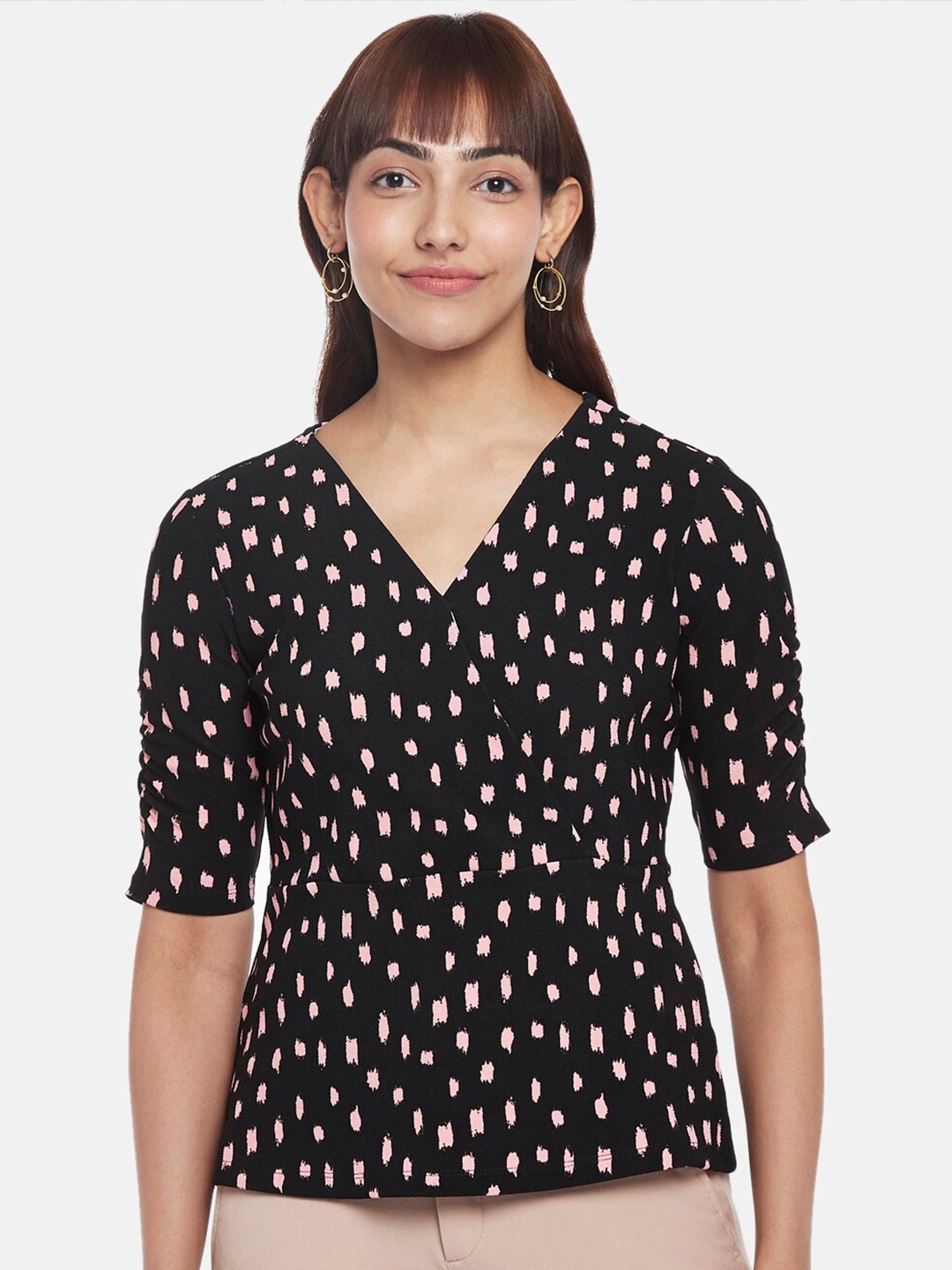 

Annabelle by Pantaloons Print Wrap Top, Black