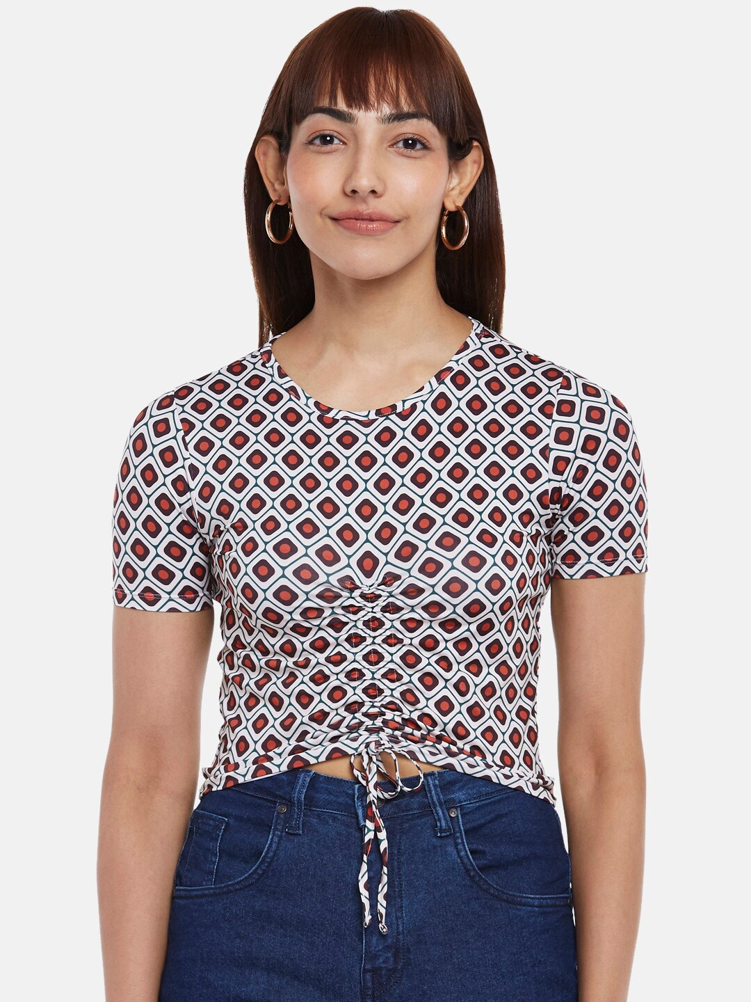 

People Geometric Print Crop Top, White