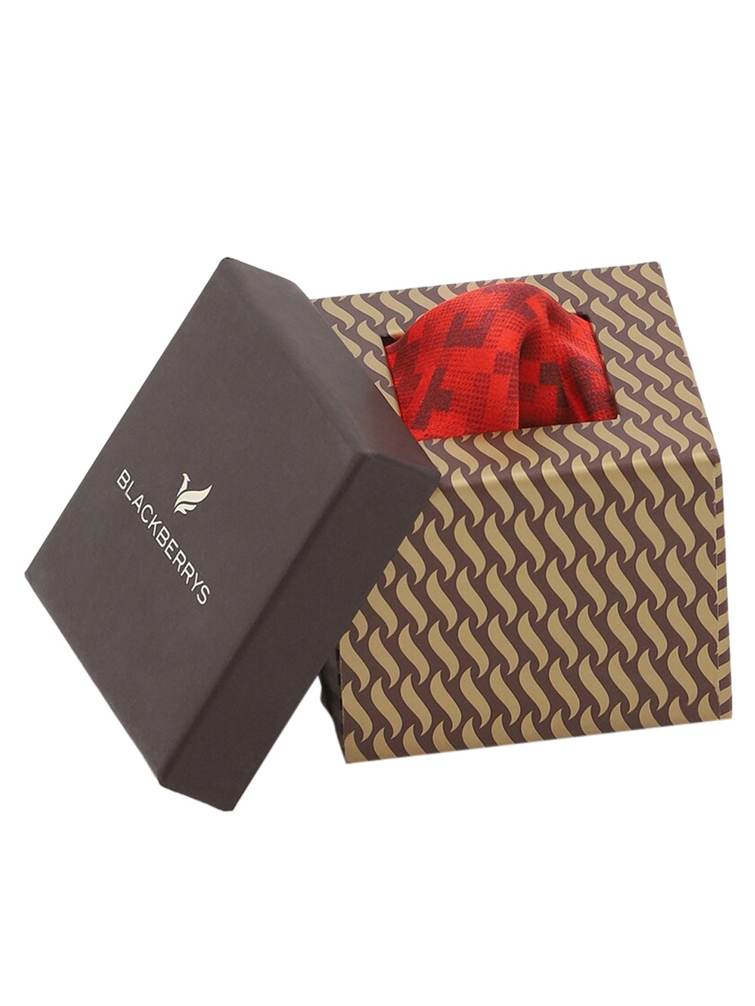 

Blackberry's Men Geometric Printed Silk Pocket Squares, Red