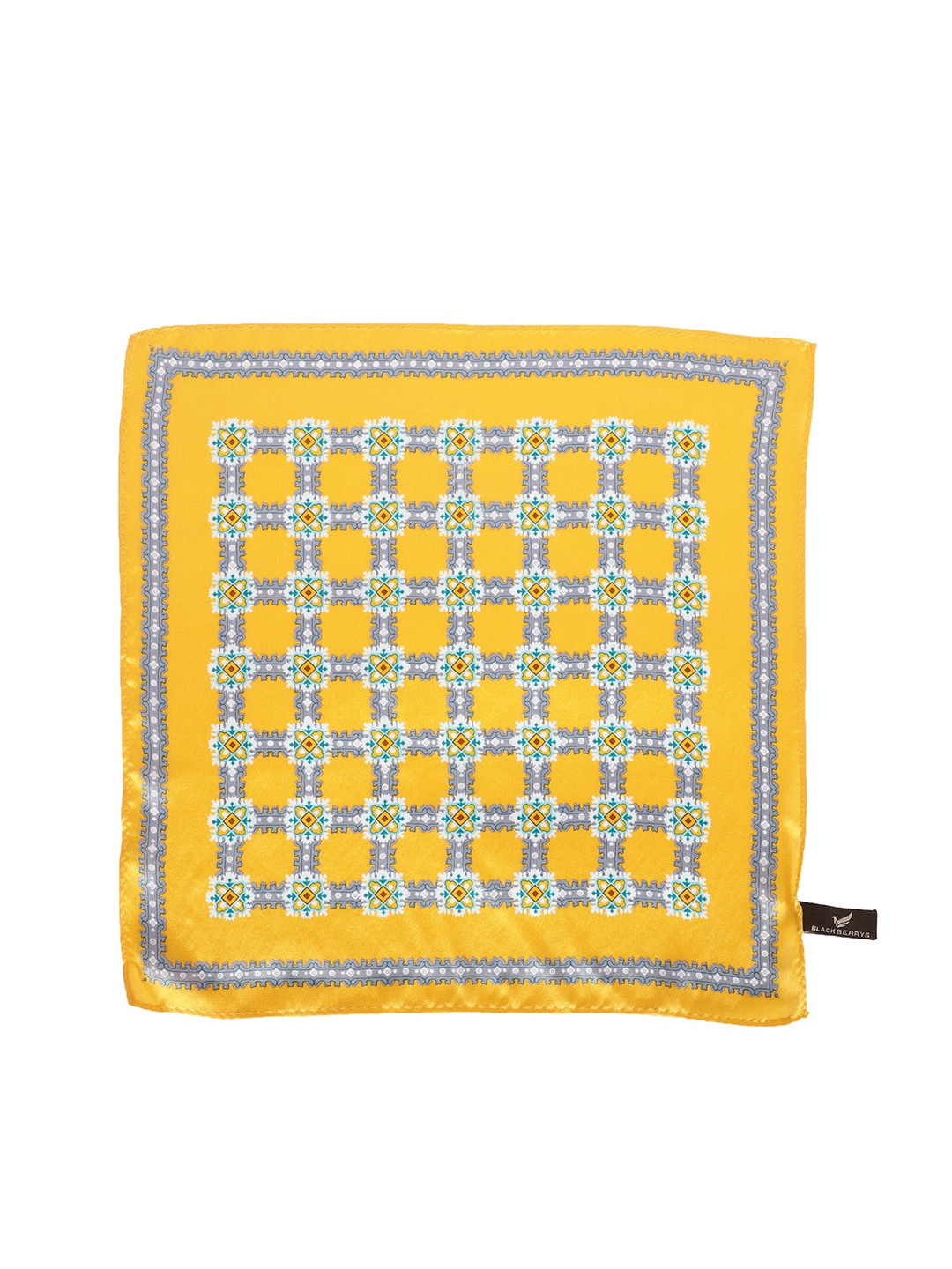 

Blackberrys Men Printed Silk Pocket Square, Mustard