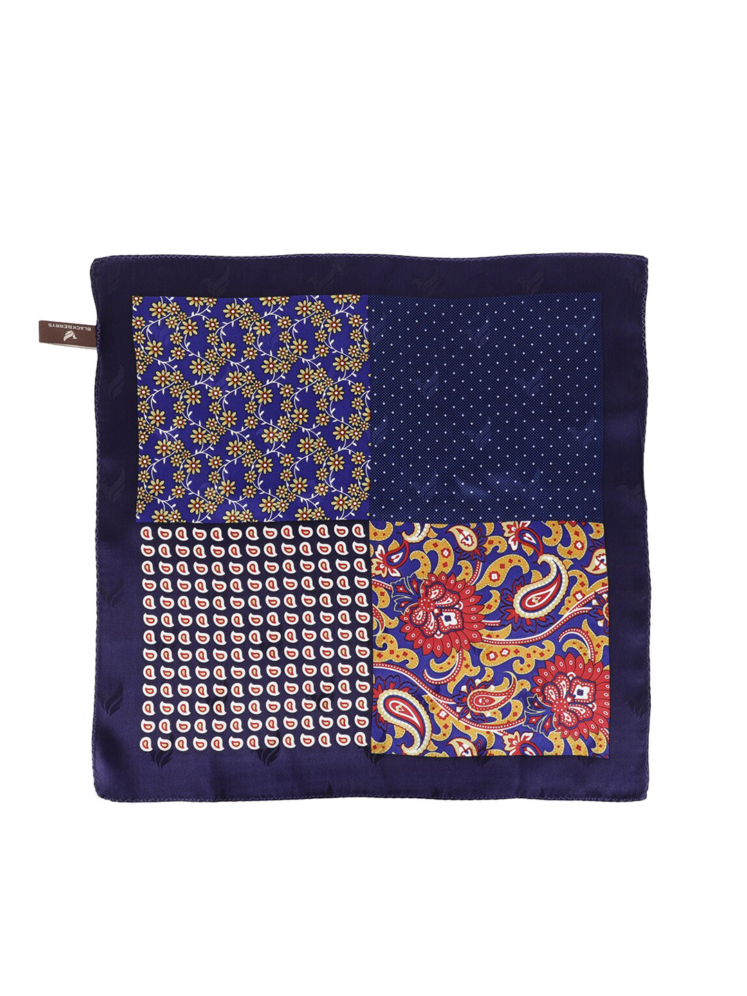 

Blackberrys Men Printed Pure Silk 4 Ways Pocket Squares, Navy blue