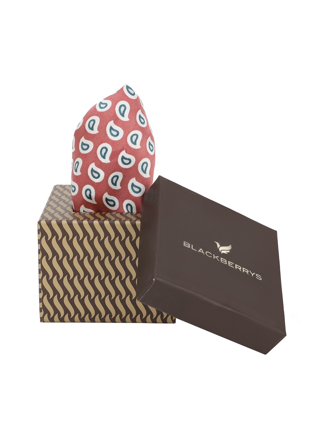 

Blackberrys Men Peach Printed Silk Pocket Square