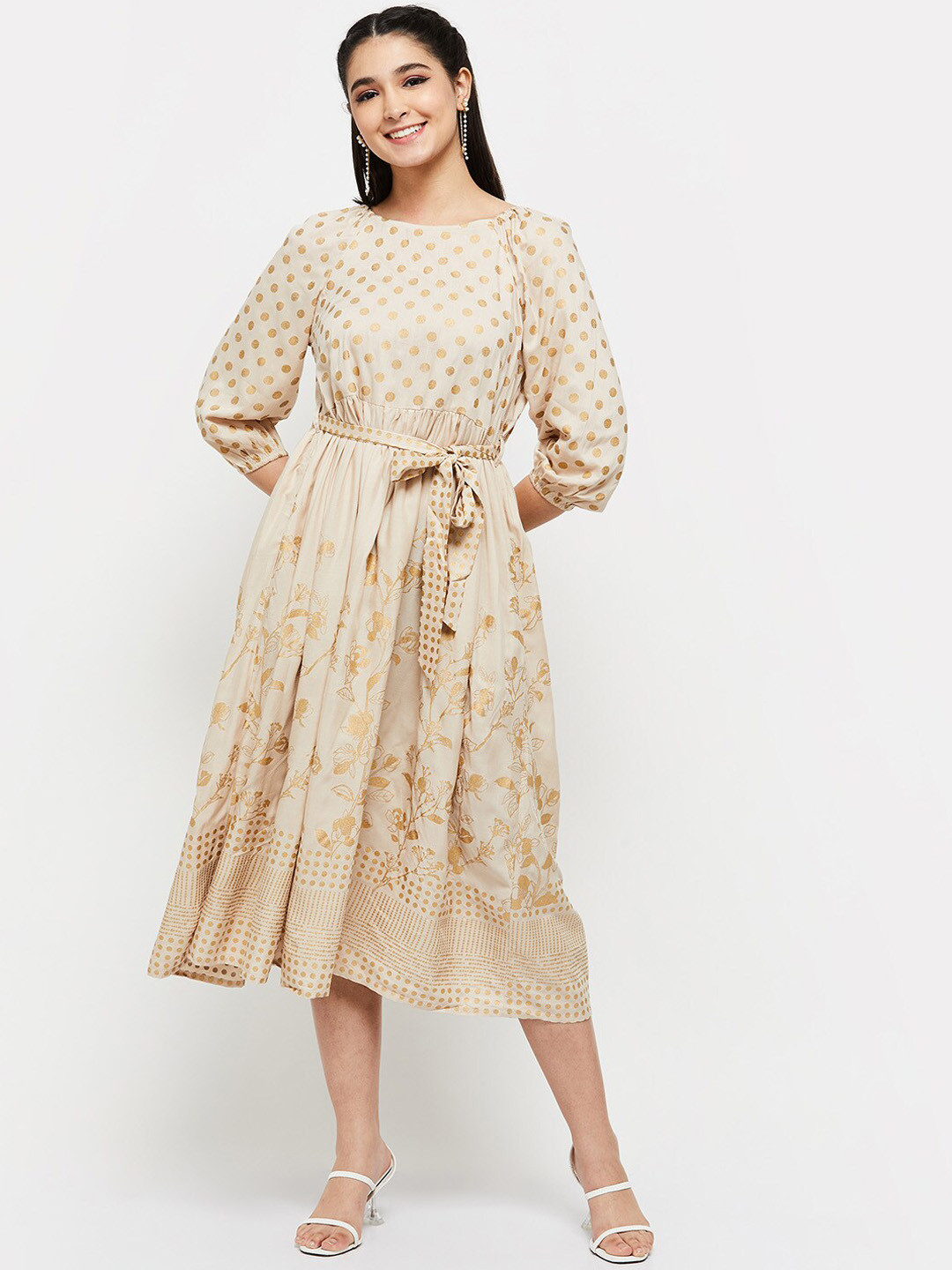 

max Women Printed Ethnic Dress, Cream