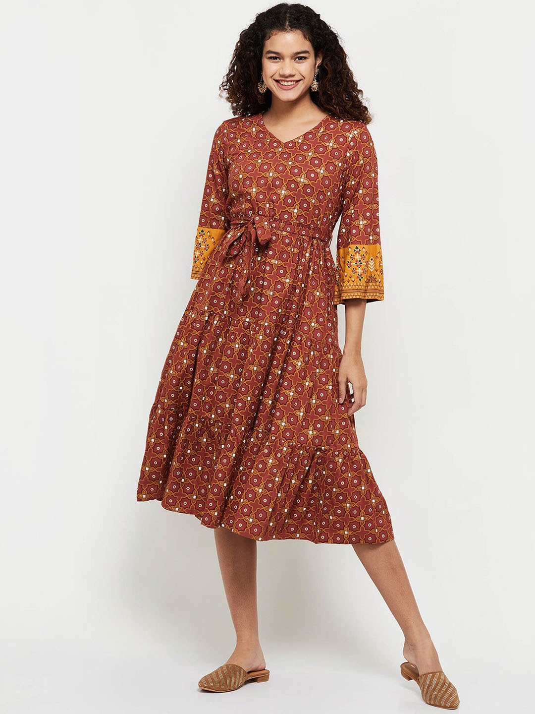 

Max Women Printed Fit & Flare Ethnic Dress, Rust