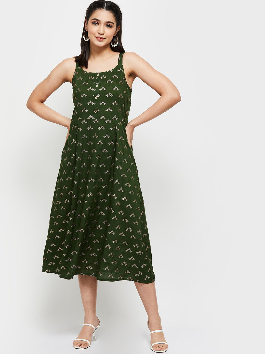 

max Women Ethnic Printed Dress, Green
