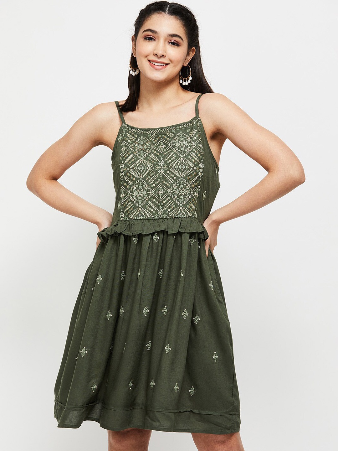 

max Women Embroidered Maxi Dress, Green