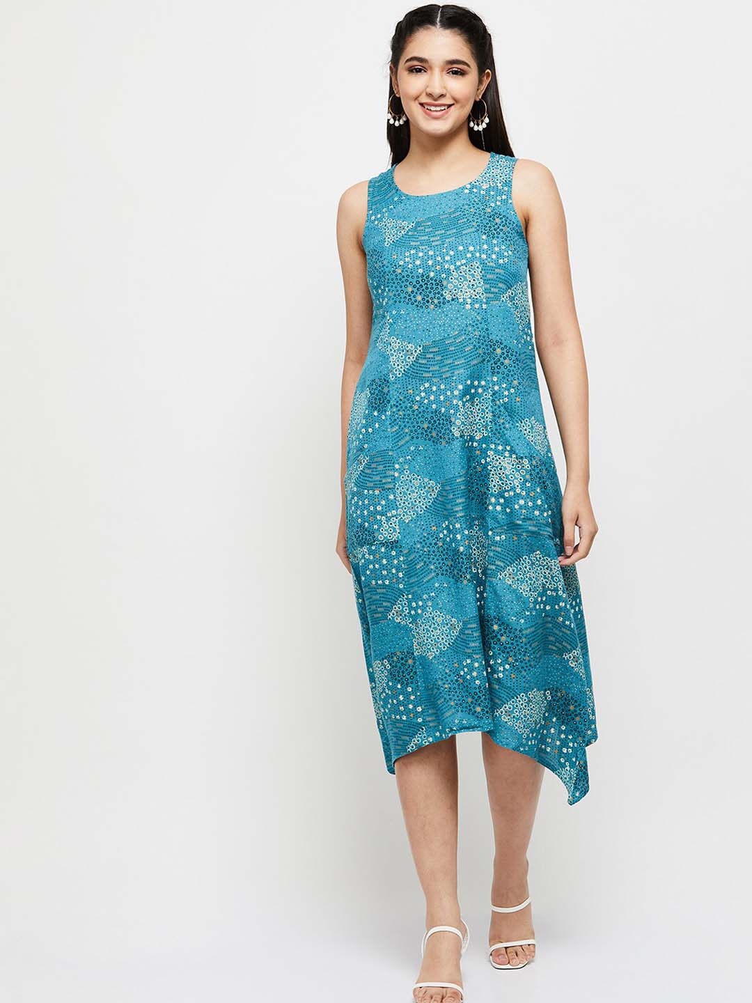 

max Women Printed Ethnic Dress, Teal
