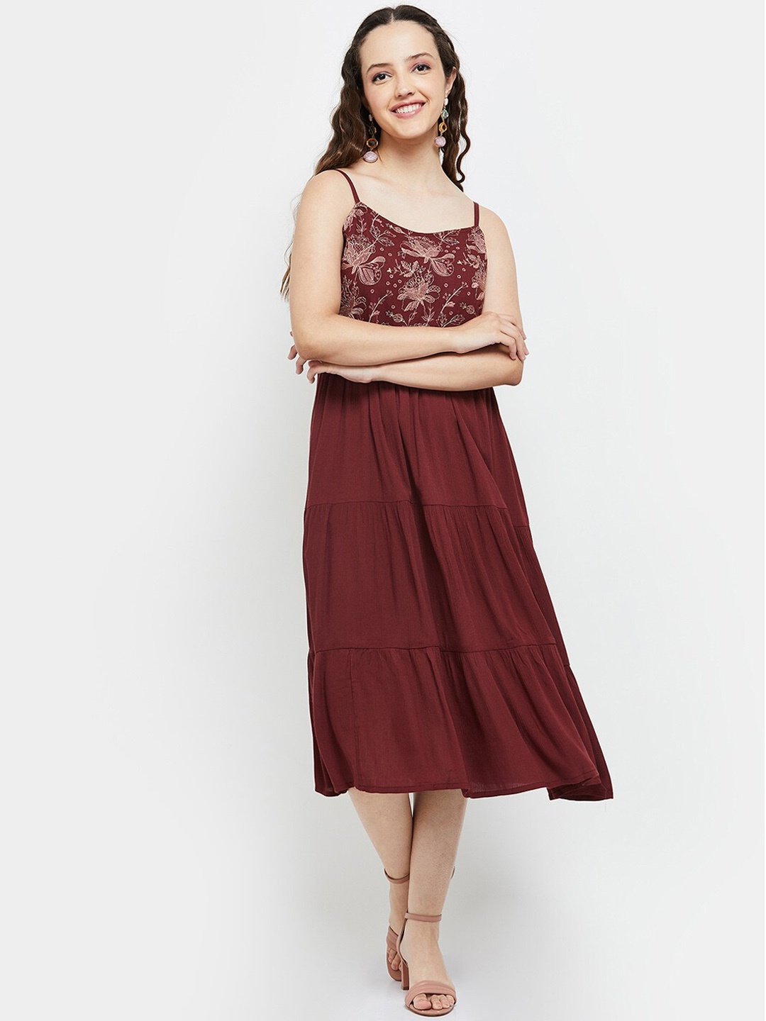 

max Women Embroidered Ethnic Dress, Maroon