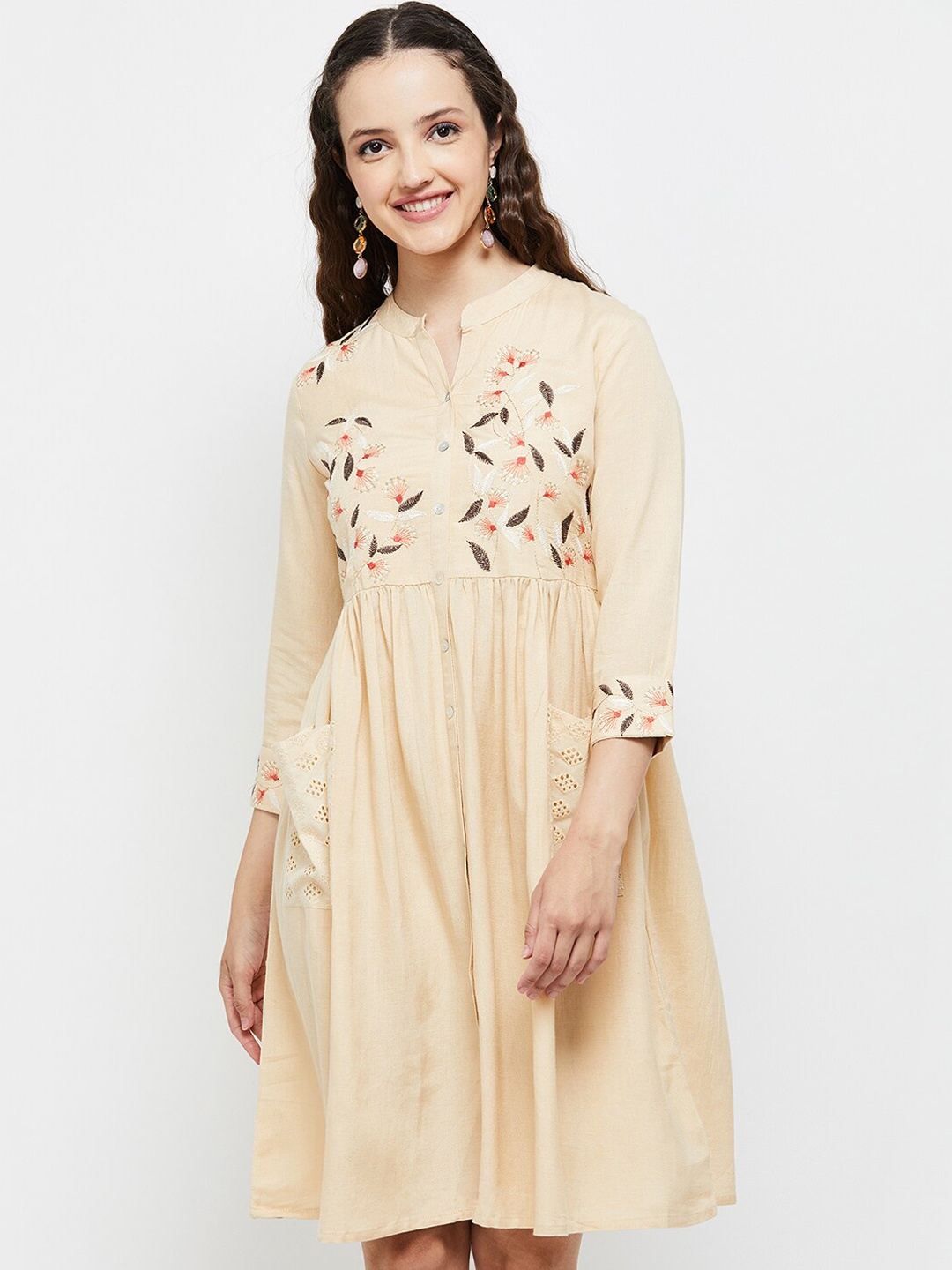 

Max Women Embroidered Fit & Flared Knee-Length Ethnic Dress, Off white