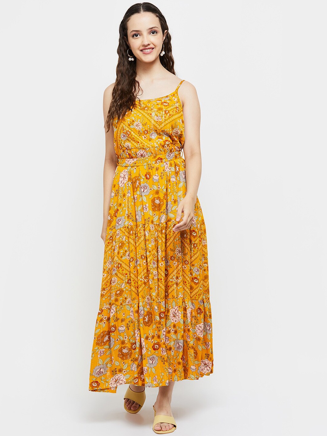 

max Women Printed A-Line Midi Dress, Mustard