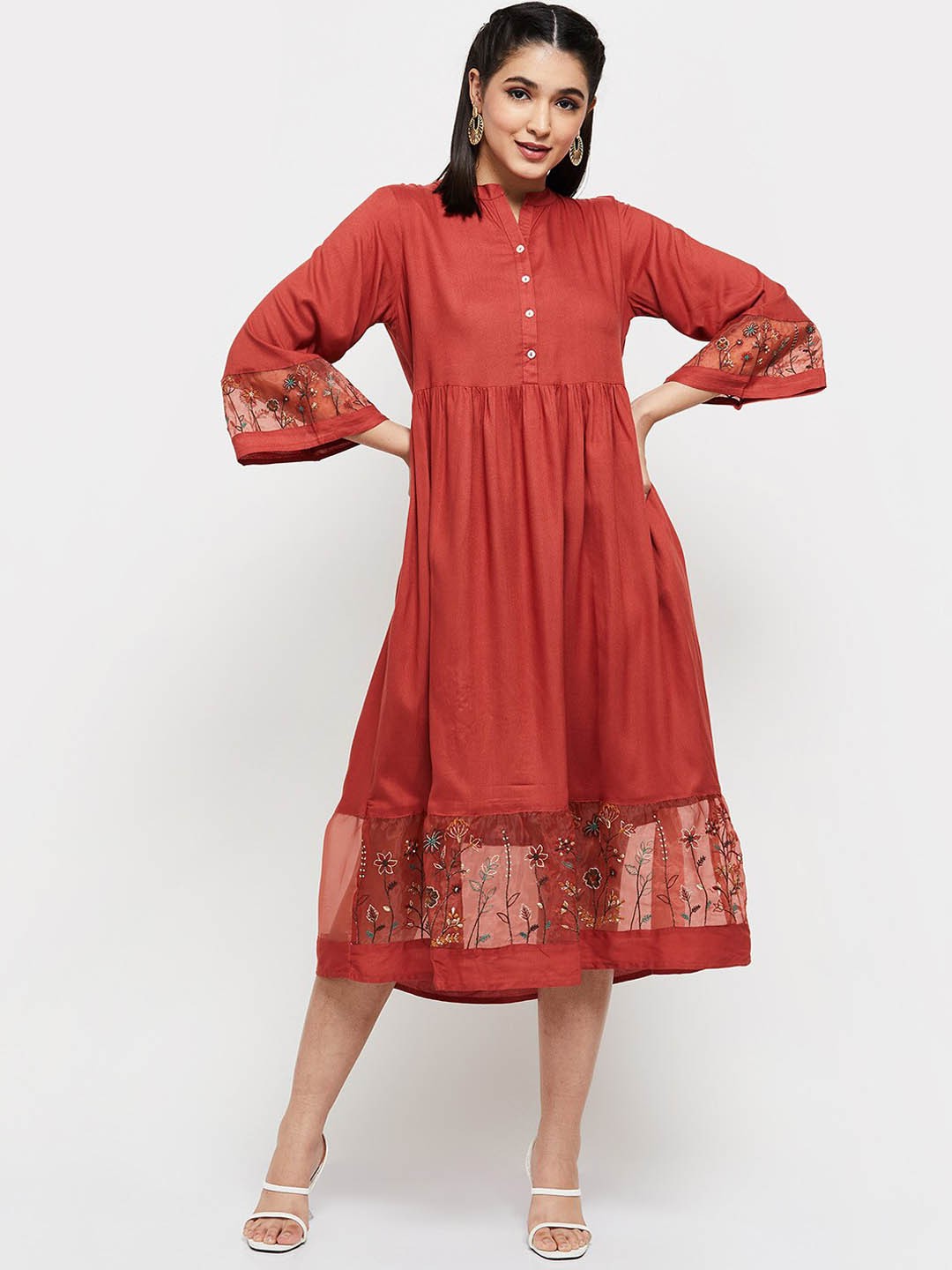 

max Women Solid A-Line Midi Dress, Rust