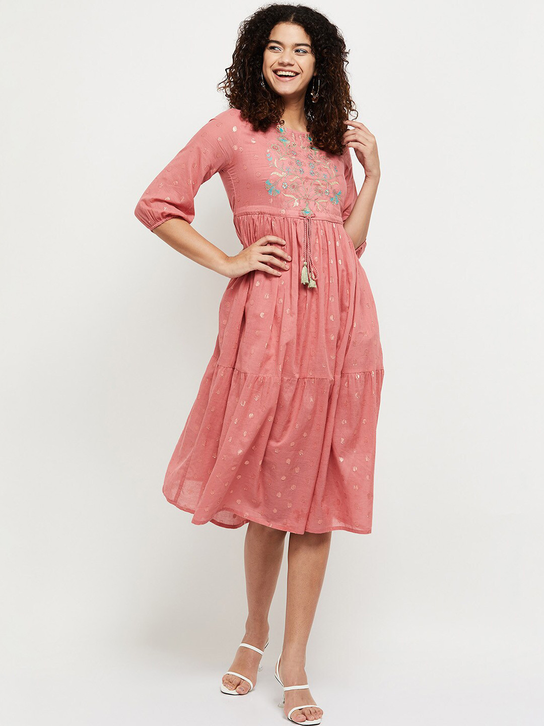 

max Women Peach Self-Design Fit & Flared Ethnic Dresses