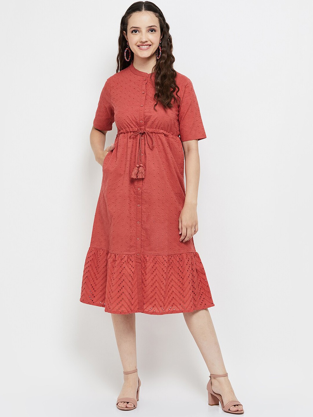

max Women Solid A-Line Ethnic Dress, Rust