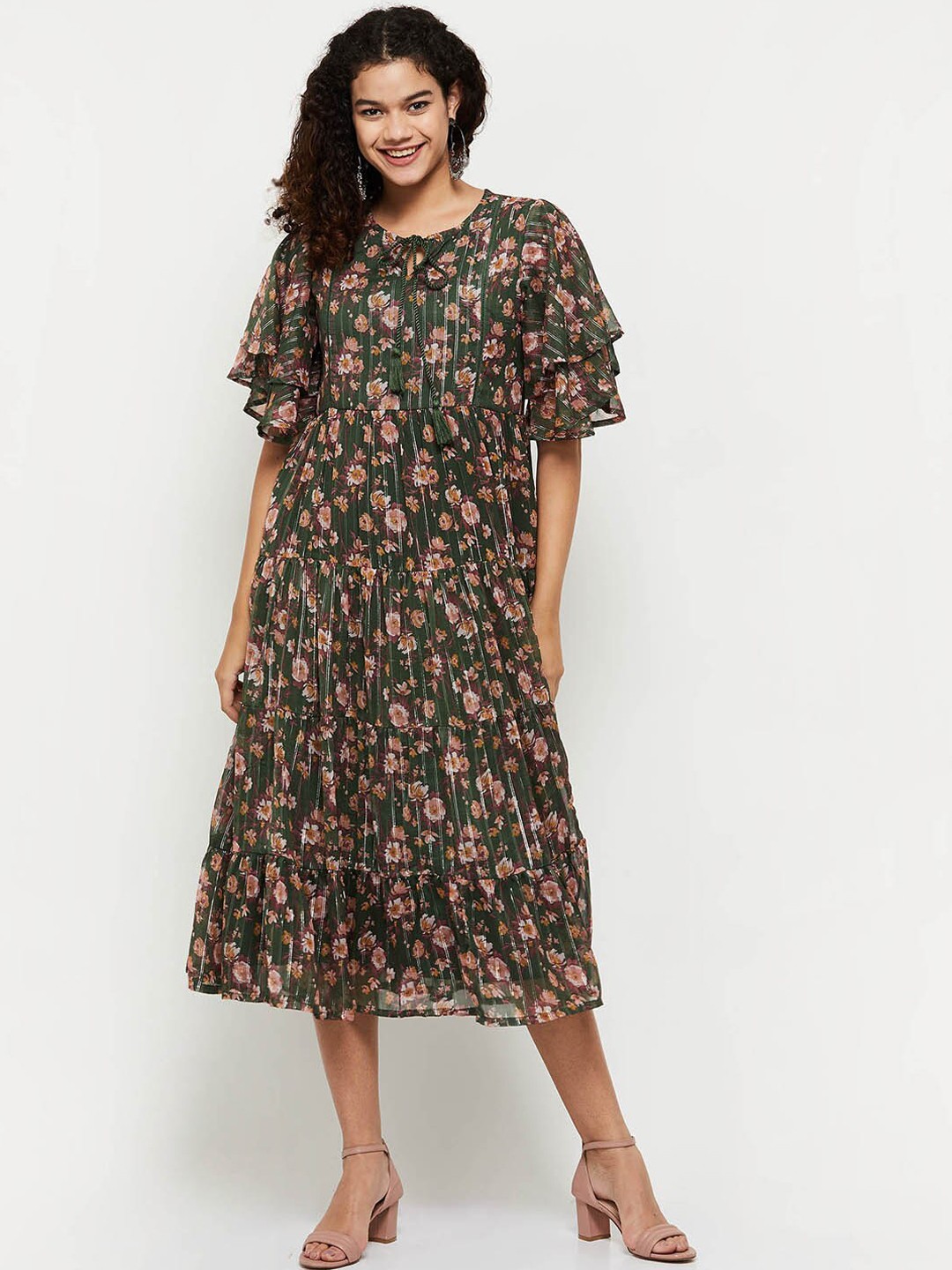 

Max Women Floral Printed Ethnic Dresses, Olive