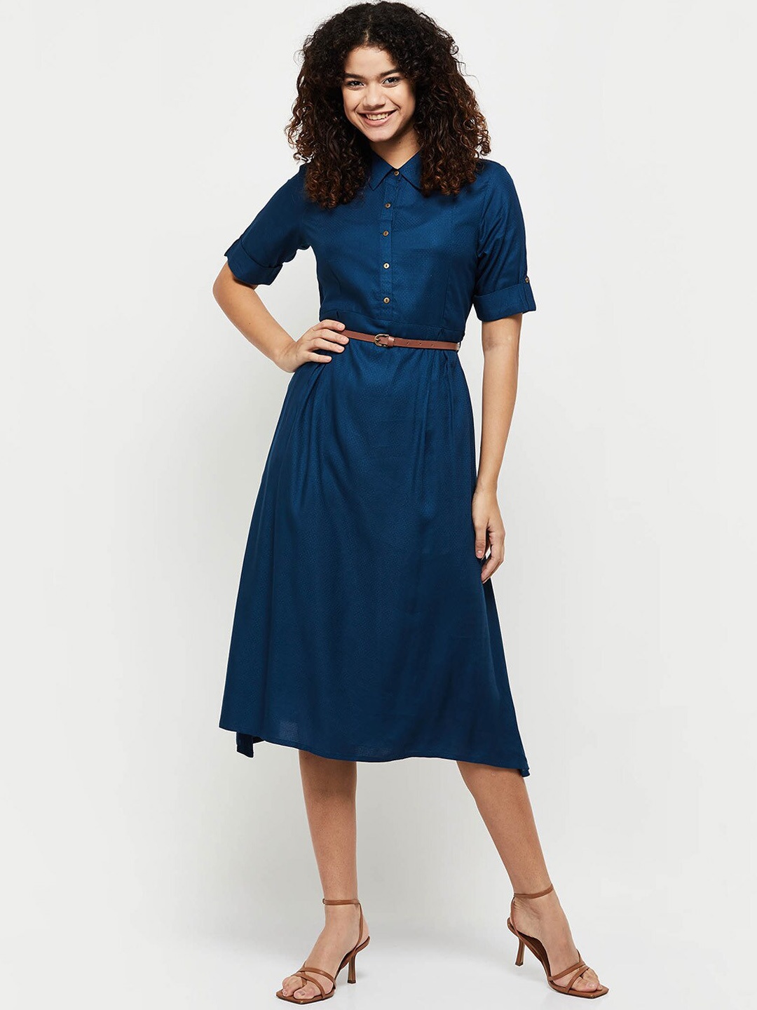 

max Women Solid A-Line Shirt Dress, Blue