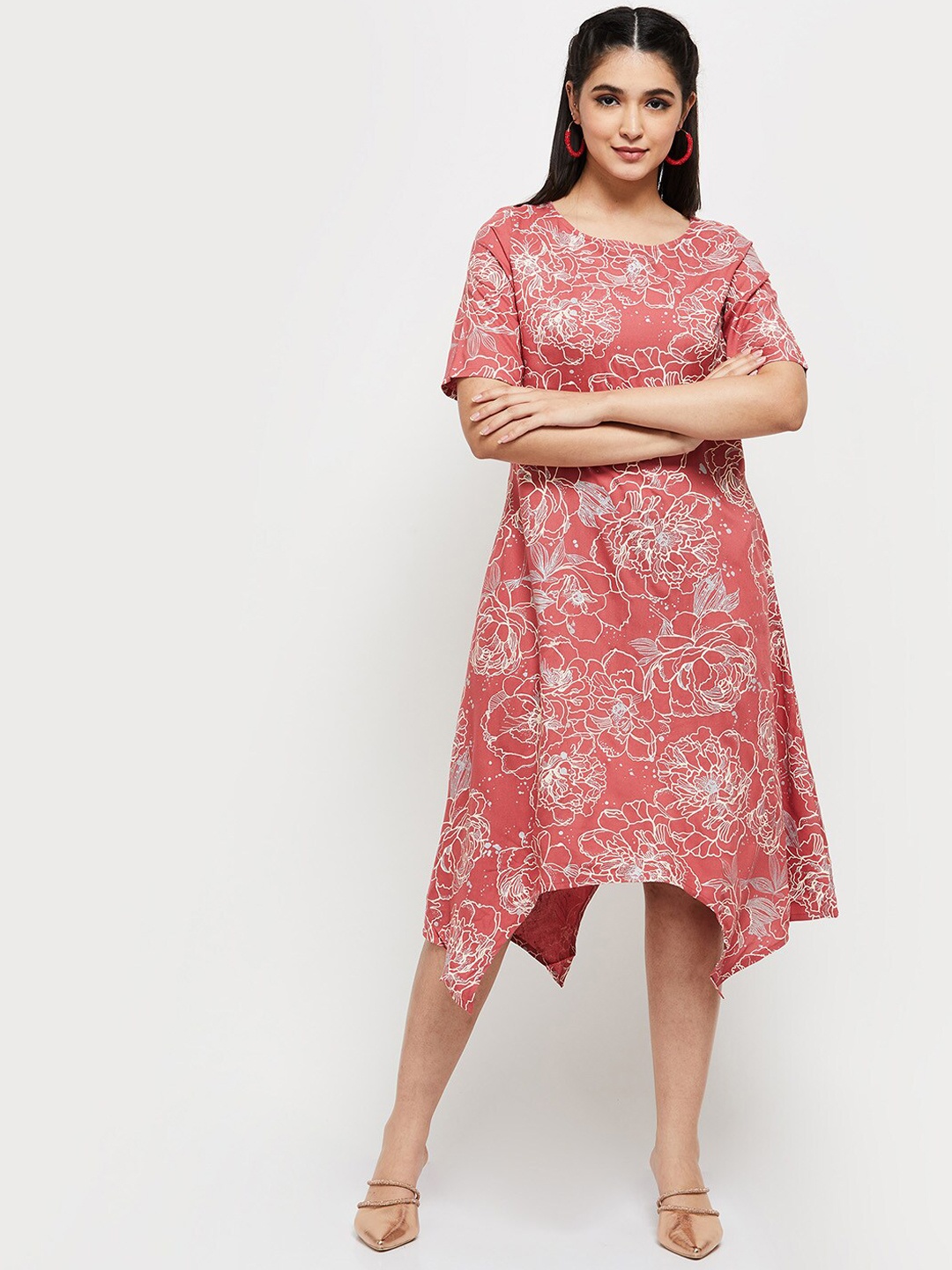 

max Women Printed A-Line Ethnic Dress, Pink