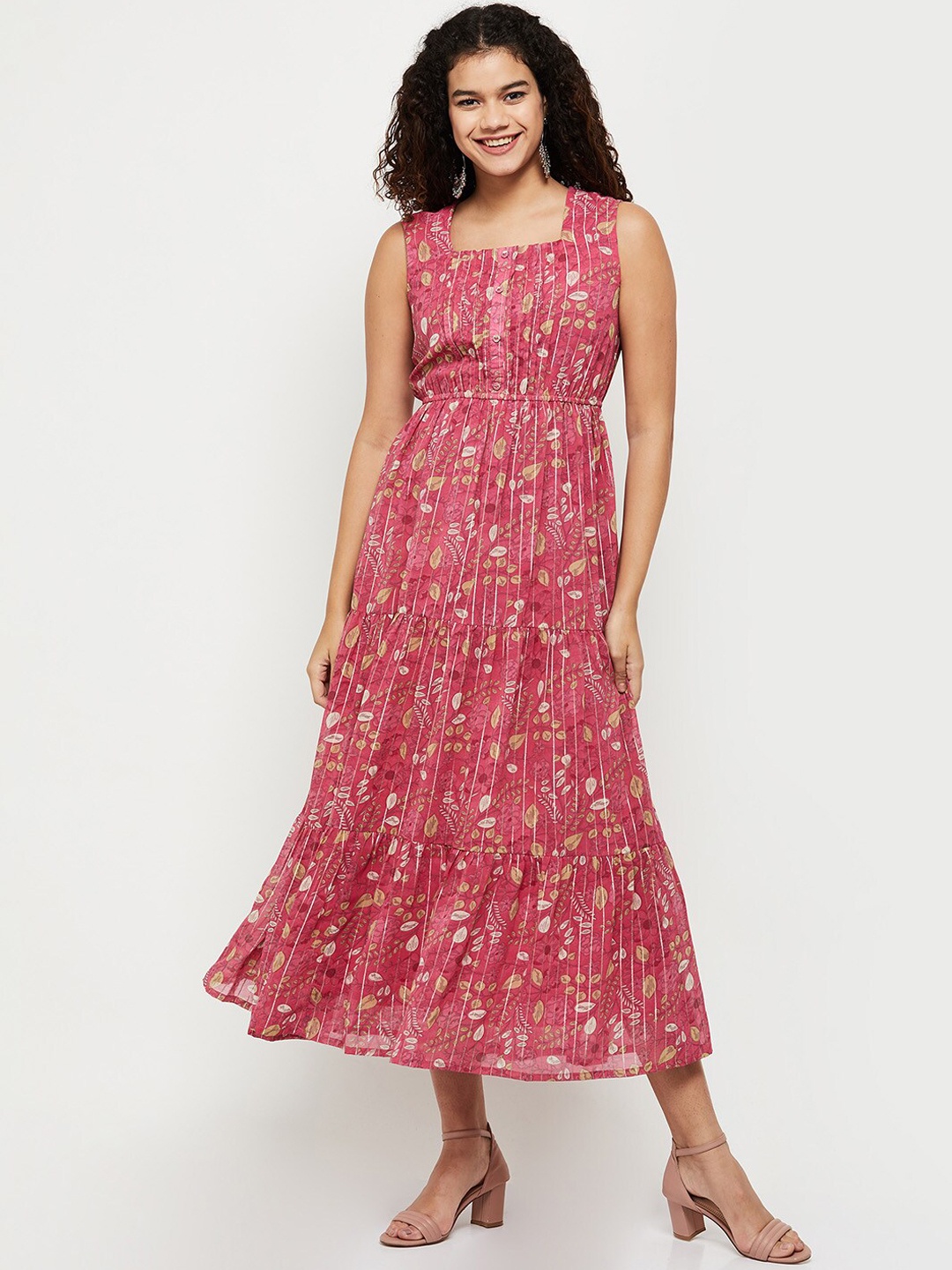 

max Women Pink Printed Ethnic Dresses