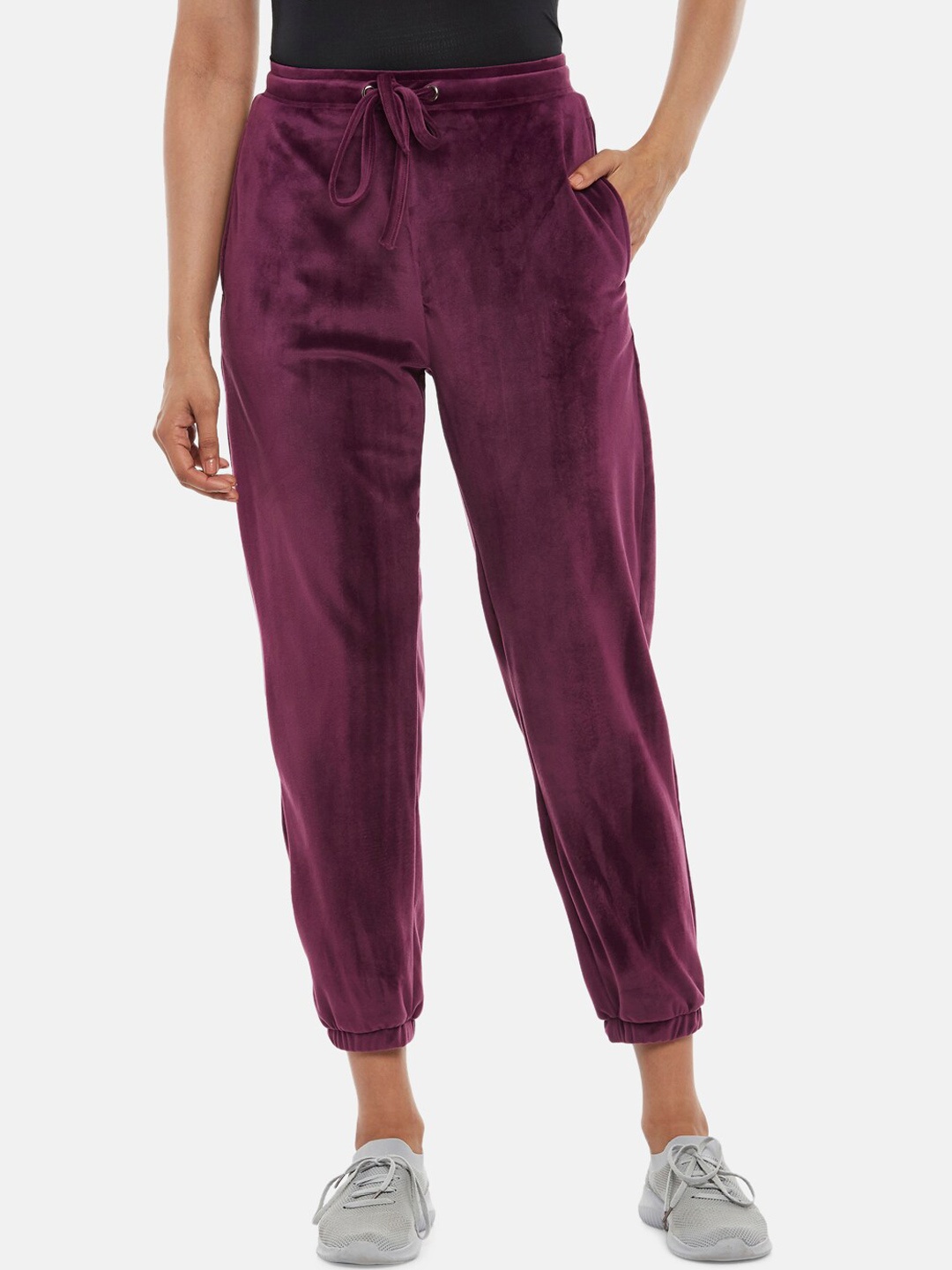 

Ajile by Pantaloons Women Solid Cotton Regular Fit Joggers, Magenta