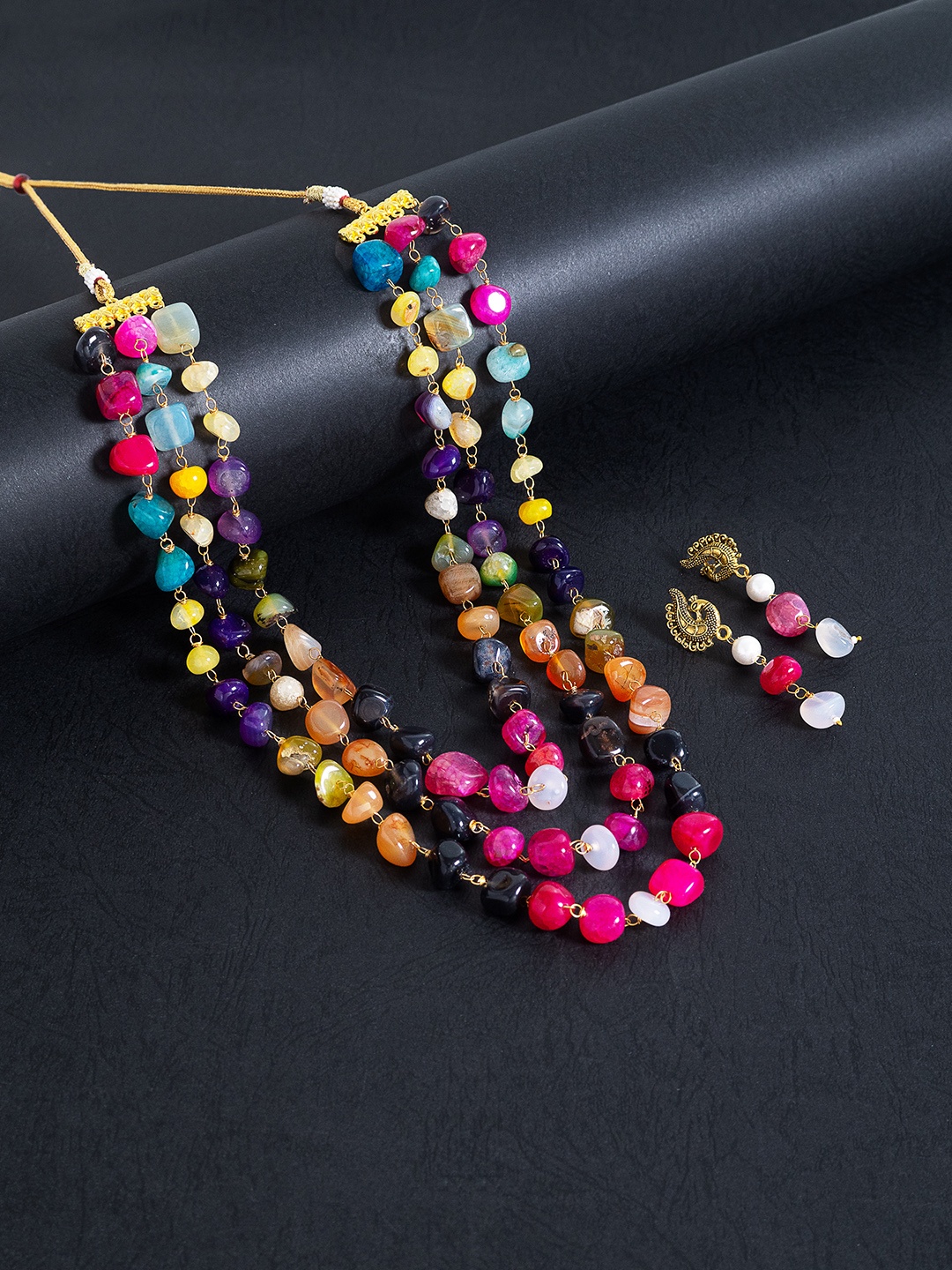 

Golden Peacock Multicoloured Layered Beaded Jewellery Set, Multi