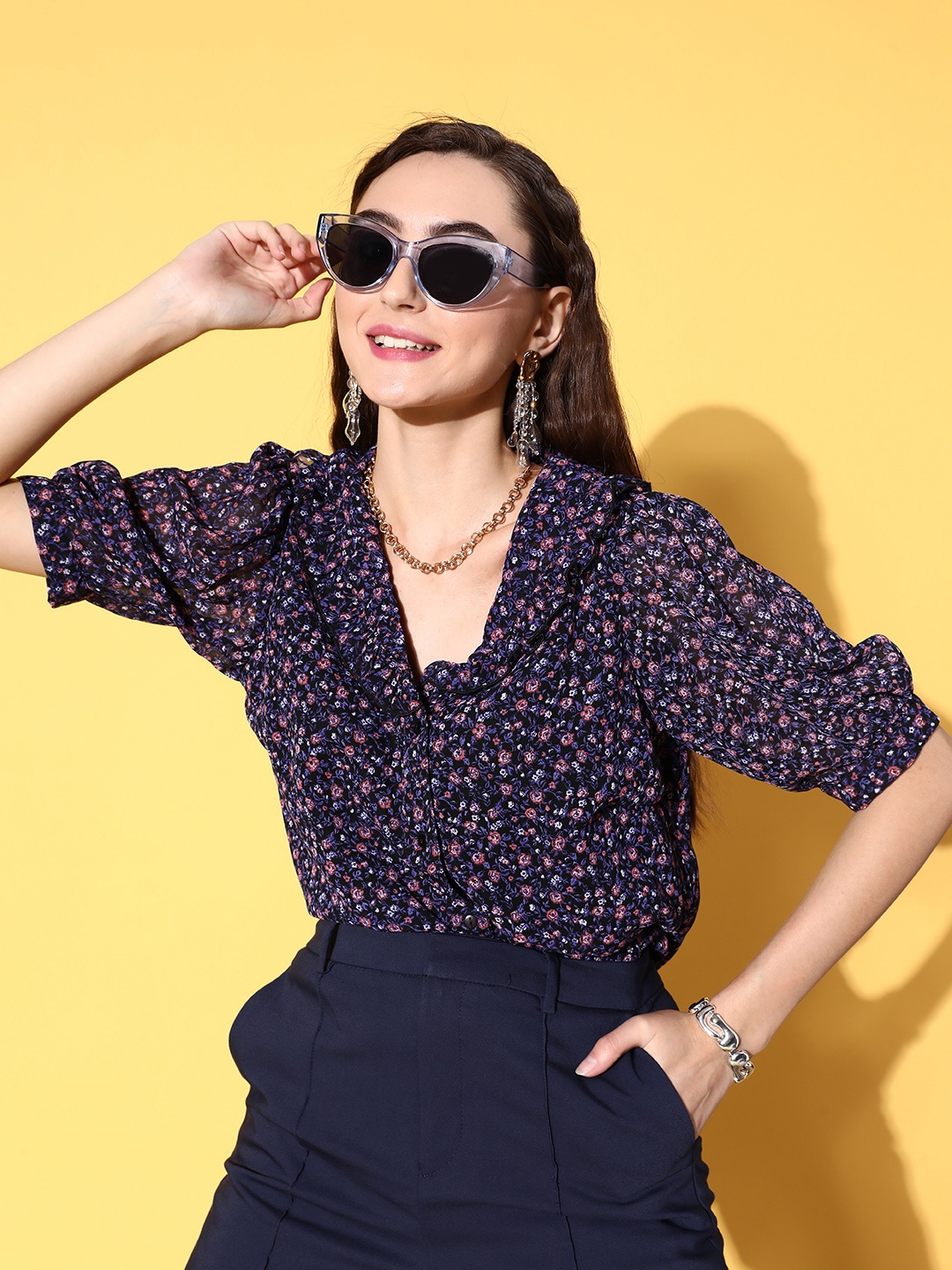 

plusS Women Floral Printed Casual Shirt, Blue