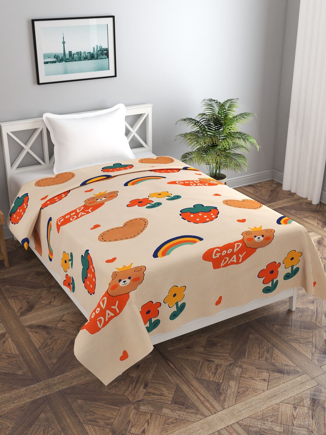

MORADO Off White & Brown Printed Duvet Cover