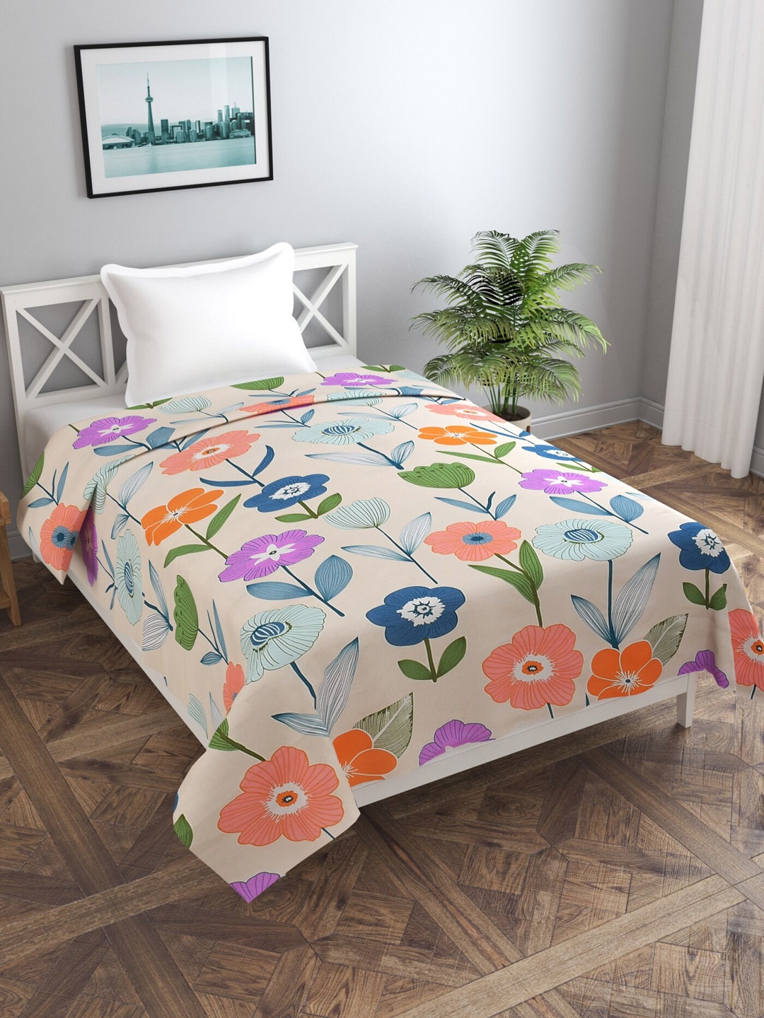 

MORADO Off Floral Printed Duvet Cover, Off white