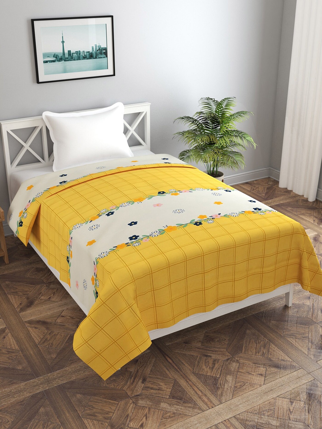 

MORADO Printed Cotton Single Duvet Cover, Yellow