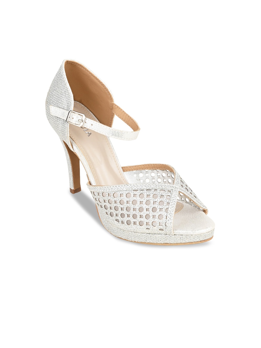 

Rocia Silver-Toned Embellished Party Peep Toes with Laser Cuts