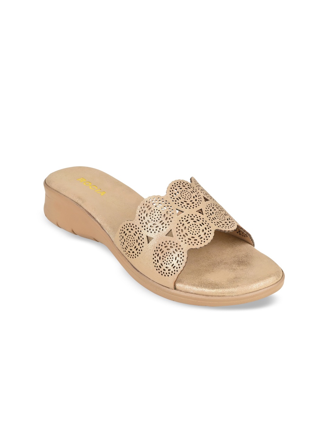 

Rocia Women Rose Gold Open Toe Flats with Laser Cuts