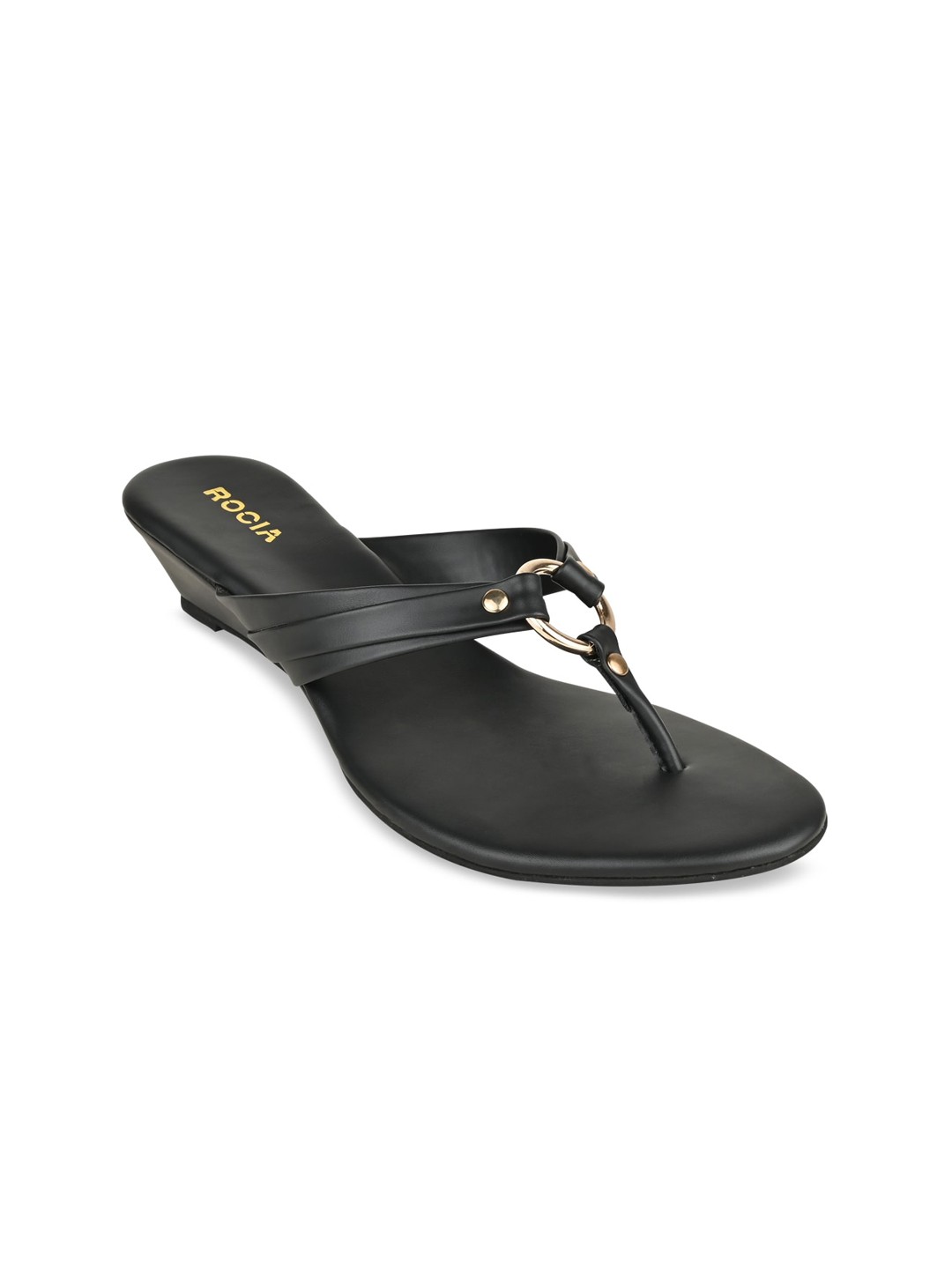 

Rocia Black Solid Round Shape T-Starp Flats