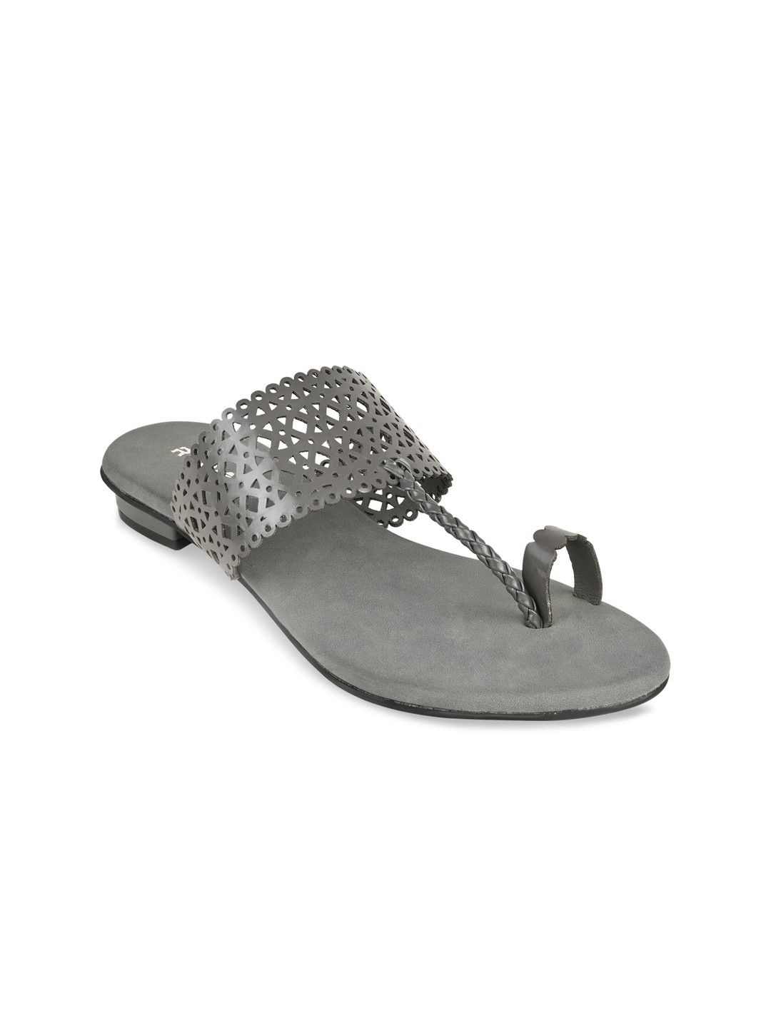 

Rocia Women Women Grey Textured One Toe Flats with Laser Cuts