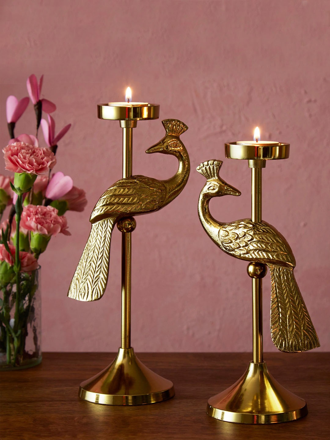 

Home Centre Set of 2 Gold-Toned Peacock Tea-Light Candle Holder